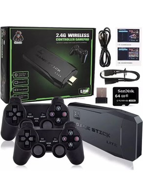 SHOPI HDMI 4K 64G TV Game Stick Kit 10000 встроенных игр 2 беспроводных геймпада 1000040055