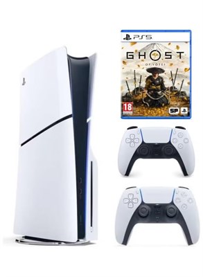 Sony PlayStation 5 Slim Disc Console с дополнительным белым контроллером Dualsense и игрой Ghost of Yotei — международная версия 1000040127