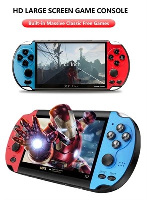 Портативная игровая консоль TIGER X7 Plus, 8 ГБ памяти, 10000 предустановленных игр, поддержка HDMI-выхода и игры вдвоём, классические аркадные ретро-игры (экран 5,1 дюйма, красный и синий цвета). 1000040180