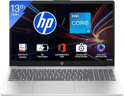 Ноутбук HP 15 дюймов, процессор Intel Core i5-1334U 13-го поколения (16 ГБ DDR4, 512 ГБ SSD), антибликовое покрытие, тонкая рамка, разрешение Full HD, 15,6 дюйма/39,6 см, Windows 11, пакет Office M365 Basic (1 год)*, серебристый, 1,59 кг, Iris Xe, камера 1000036431