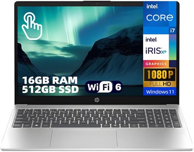 Ноутбук HP 15,6" FHD с сенсорным экраном, процессор Intel Core i7-1355U, 16 ГБ оперативной памяти DDR4, SSD-накопитель 512 ГБ, Windows 11 Home, поддержка Copilot, Wi-Fi 6, легкий ноутбук для офисной и удаленной работы 1000028114