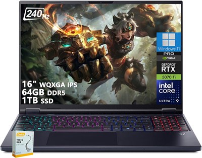 Игровой ноутбук Acer Predator Helios Neo 16 AI | 16-дюймовый WQXGA IPS-экран 240 Гц | Intel Core Ultra 9 275HX | 64 ГБ DDR5, 1 ТБ SSD | GeForce RTX 5070 Ti (максимум 992 AI) | RGB-подсветка | Windows 11 Pro с DLCA-адаптером 1000040203