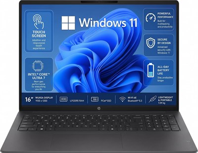 Ноутбук HP OmniBook 3 16-BU0007DX с 16-дюймовым сенсорным экраном и разрешением 2K, процессором Intel Core Ultra 7 255U (2025), твердотельным накопителем PCIe, IPS-дисплеем 1920 x 1200, Wi-Fi, Windows 11, MS Office, цвет «серебристый слюда» (32 ГБ ОЗУ + 1 1000040219