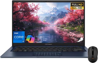 Ноутбук ASUS Vivobook 14" - FHD (1920 * 1080) - Intel Core i7-1355U - 10 ядер - Intel UHD Graphics - Copilot - Камера с функцией защиты конфиденциальности - Windows 11 Home - с беспроводной мышью (16 ГБ ОЗУ | 1 ТБ SSD) 1000040220