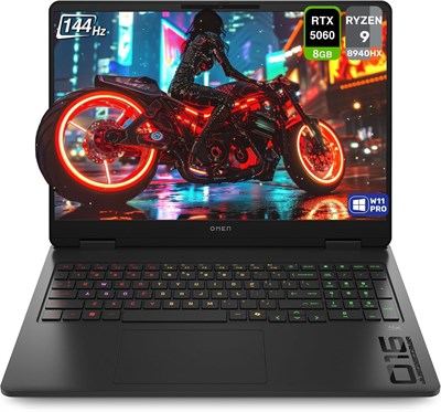 Игровой ноутбук OMEN 16, 16-дюймовый дисплей 2K 144 ГГц, видеокарта NVIDIA GeForce RTX 5060 8 ГБ GDDR7, процессор AMD Ryzen 9 8940HX, 16 ГБ ОЗУ | 512 ГБ SSD, Windows 11, с бесплатным Office 365 + коврик для мыши Consumix, черный (английский) 1000020621