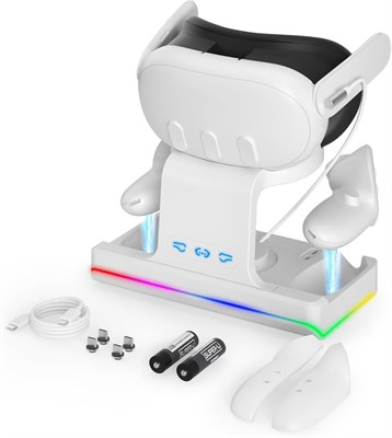 Магнитная зарядная док-станция NALACAL для Oculus/Meta Quest 3 со светодиодной подсветкой, подставкой для гарнитуры и креплением для контроллеров, а также 2 перезаряжаемыми батареями емкостью 1800 мАч с доставкой по Душанбе, по Худжанду, по Бохтару и по в 1000040430