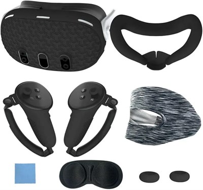 Защитный силиконовый чехол SKEIDO для VR-гарнитуры Meta Quest 3, накладка на голову, наглазник, ручка, накладка на кнопки, аксессуары для VR (черный) с доставкой по Душанбе, по Худжанду, по Бохтару и по всему Таджикистану. 1000040717