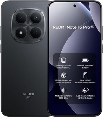 смартфон Redmi Note 15 Pro 5G, 12 ГБ ОЗУ, 256 ГБ памяти, 200-мегапиксельная камера, аккумулятор 6580 мАч, 6,83-дюймовый AMOLED-дисплей с разрешением 1,5K, черный 1000041439