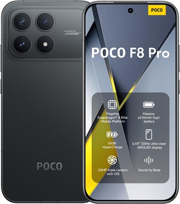 XIAOMI Poco F8 PRO 5G Ai (совместим с T-Mobile Mint Tello и Global) (256 ГБ + 12 ГБ) Ai 2K 6,59" Звуковая система Bose 50 Мп Игровой телефон NFC Две SIM-карты Разблокированный Модель 2510DPC44G Liberado (черный) 1000032776
