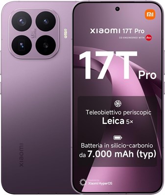 Xiaomi 17T PRO Ai 5G (совместим с T-Mobile Mint Tello и Global) (512 ГБ + 12 ГБ) NFC, глобальная прошивка, разблокированный, тройная камера Leica 50 МП, eSIM, 6,83" дюймовый дисплей, 144 МГц, модель 2506BPN68G Liberado (темно-фиолетовый) 1000041463
