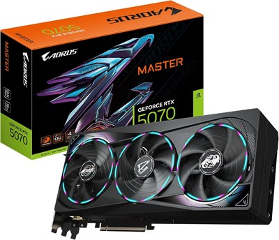 Видеокарта Gigabyte AORUS GeForce RTX 5070 MASTER 12G - 12 ГБ GDDR7, 192-бит, PCI-E 5.0, тактовая частота ядра 2715 МГц, 3 x DP 2.1a, 1 x HDMI 2.1b, NVIDIA DLSS 4, GV-N5070AORUS M-12GD 1000042530