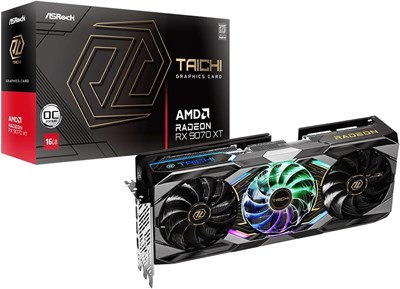 Видеокарта ASRock Radeon RX 9070 XT Taichi 16GB OC, архитектура AMD RDNA, тактовая частота в режиме Boost 3100 МГц, 16 ГБ GDDR6, DisplayPort 2.1a, HDMI 2.1b, трехвентиляторное охлаждение, 16-фазная система питания 1000042536