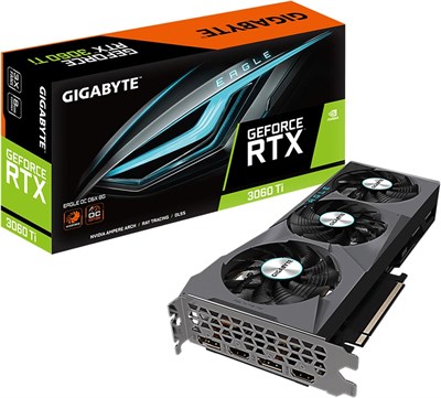 Видеокарта Gigabyte GeForce RTX 3060 Ti Eagle OC D6X 8G, 3 вентилятора WINDFORCE, 8 ГБ 256-битной памяти GDDR6X, GV-N306TXEAGLE OC-8GD 1000042548