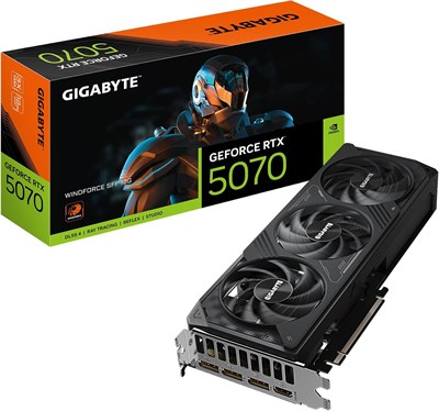 Видеокарта GIGABYTE GeForce RTX 5070 WINDFORCE SFF 12G, 12 ГБ 256-битной памяти GDDR7, PCIe 5.0, система охлаждения WINDFORCE, GV-N5070WF3-12GD 1000030727