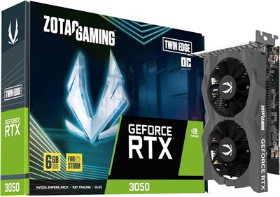 Игровая видеокарта ZOTAC Gaming GeForce RTX 3050 6GB GDDR6 Twin Edge OC 96-bit 14 Gbps PCIE 4.0 Super Compact, ZT-A30510H-10L 1000042554