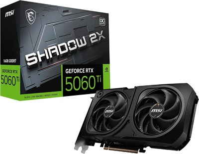 Видеокарта MSI Gaming RTX 5060 Ti 16G Shadow 2X OC (16 ГБ GDDR7, 128 бит, экстремальная производительность: TBA МГц, DisplayPort x 3 2.1a, HDMI 2.1b, архитектура NVIDIA Blackwell) 1000042560