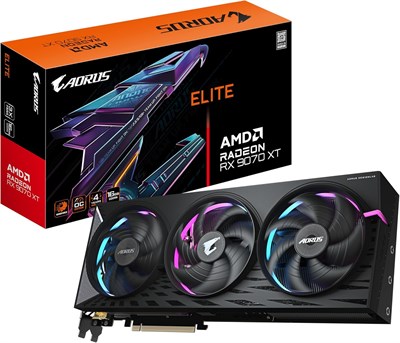Видеокарта Gigabyte AORUS Radeon RX 9070 XT ELITE 16G - 16 ГБ GDDR6, 256 бит, PCI-E 5.0, тактовая частота ядра 3100 МГц, 2 x DisplayPort, 2 x HDMI, GV-R9070XTAORUS E-16GD 1000042587