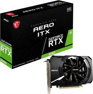 Видеокарта MSI GeForce RTX 3050 AERO ITX 8G OC Gaming — 8 ГБ GDDR6X, 1807 МГц, PCI Express Gen 4 x 8, 128-бит, 3x DP v 1.4a, HDMI 2.1 (поддерживает 4K) 1000042597