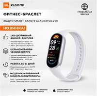 Фитнес браслет Xiaomi Smart Band 9 Glacier Silver, белый / модель: M2345B1 / BHR8340GL глобальная версия 13005