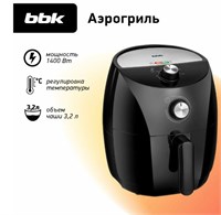 Аэрогриль с антипригарным покрытием BBK AF323M черный, объем чаши 3,2 л, мощность 1400 Вт 47682