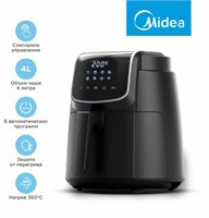 Аэрогриль Midea MAF-1040, 1500 Вт, 4 литра, сенсорное управление, 8 автоматических программ, черный 47683