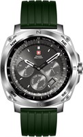 Умные часы Swiss Military DOM4 с экраном 1,43 дюйма AMOLED, вызовы по Bluetooth, многоязычность, отслеживание здоровья и спорта, беспроводная зарядка, срок службы батареи на 7 дней, IP67, совместимость с iOS/Android, серебряная рамка с зеленым ремешком 1000106
