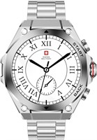 Умные часы Swiss Military DOM6 с экраном 1,43 дюйма AMOLED, вызовы по Bluetooth, поддержка нескольких языков, отслеживание здоровья и спорта, беспроводная зарядка, срок службы батареи на 7 дней, IP67, совместимость с iOS/Android, серебряная рамка со сталь 1000130