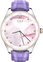 Женские умные часы Elle Soleil 1,19 дюйма AMOLED, вызовы по Bluetooth, многоязычный интерфейс, беспроводная зарядка, отслеживание фитнеса, IP68, совместимость с iOS/Android, серебряная рамка и фиолетовая кожаная лента + 2 ремешка премиум-класса 1000183