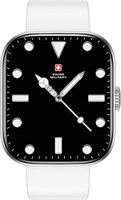 Умные часы Swiss Military ALPS4 с экраном 1,75 дюйма AMOLED, вызовами по Bluetooth, несколькими языками, отслеживанием фитнеса, беспроводной зарядкой, аккумулятором на 7 дней, IP67, совместимостью с iOS/Android, серебряной рамкой и белым силиконовым ремеш 1000184