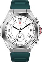 Умные часы Swiss Military DOM6 с экраном 1,43 дюйма AMOLED, вызовы по Bluetooth, поддержка нескольких языков, отслеживание здоровья и спорта, беспроводная зарядка, срок службы батареи на 7 дней, IP67, совместимость с iOS/Android, серебряная рамка с зелены 1000192