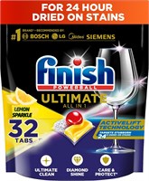 Finish Powerball Ultimate All in 1, таблетки для мытья в посудомоечной машине для идеальной чистоты и бриллиантового блеска, лимонный блеск, 32 таблетки 1000669
