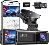 Видеорегистратор Передняя и задняя видеорегистратор 4K/2,5K Full HD Автомобильный видеорегистратор с 3,18-дюймовым IPS-экраном, Wi-Fi GPS, циклическая запись ночного видения, широкий угол обзора 170°, широкий динамический диапазон, карта емкостью 32 ГБ в  1366851466