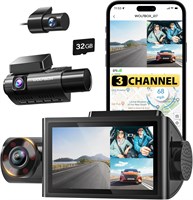 WOLFBOX i07 3-канальный видеорегистратор с Wi-Fi GPS, видеорегистратор 4K спереди и внутри, видеорегистратор с 3-сторонним обзором для автомобилей, 3-дюймовый ЖК-видеорегистратор спереди и сзади, Super IR Night Vision, 24-часовой интервал времени, поддерж 1108242985