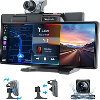 Портативная беспроводная автомобильная стереосистема Westods с видеорегистратором 2,5K — 9,3-дюймовый HD IPS-экран, Android Auto, резервная камера 1080p, циклическая запись, Bluetooth, головное устройство GPS-навигации, автомобильный радиоприемник 3242680851
