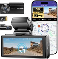 Видеорегистратор AZDOME M580, 5K, 5 ГГц, Wi-Fi спереди и сзади, сенсорный экран 4 дюйма, автомобильный видеорегистратор UHD 4K + 1080P с картой 64 ГБ, встроенная камера на приборной панели GPS, ночное видение WDR, 24-часовой 4-режимный монитор парковки 1465616509
