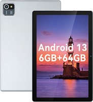 Планшет Pswarfd, 10 дюймов, Android 13, четырехъядерный процессор, 6 ГБ ОЗУ, 64 ГБ ПЗУ, 1280x800, IPS, сенсорный экран, 5 МП + 8 МП, двойная камера, 5000 мАч (серебристый) 1000000025