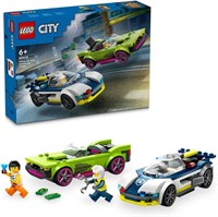 Полицейская машина LEGO City и гоночная машина Muscle Car Chase, гоночные игрушки для мальчиков и девочек от 6 лет, забавный подарок для детей, которые любят ролевые игры, в комплект входят минифигурки офицера и мошенника 60415 1000000249