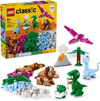 Набор LEGO Classic Creative Dinosaurs, строительные игрушки для детей, различные кубики для творческой игры, включает фигурки динозавров T. Rex и Triceratops, подарок на день рождения для мальчиков и девочек от 5 лет 11041 1000000280