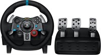 Руль и напольные педали Logitech G29 Driving Force, реальная обратная связь по усилию, подрулевые переключатели из нержавеющей стали, кожаный чехол для руля для PS5 Pro, PS5, PS4, ПК, Mac — черный 1000001463