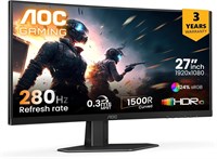 AOC C27G4ZE 27-дюймовый изогнутый сверхбыстрый игровой монитор с частотой 280 Гц, разрешение 1920 ? 1080 (FHD), время отклика 0,3 мс, быстрая матрица VA, 1500R, адаптивная синхронизация, безрамный дизайн с трех сторон, черный 1000001510