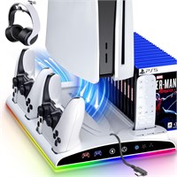 Подставка Garlo PS5 с охлаждающей станцией, зарядная станция для контроллера PlayStation 5 и Slim Console Disc/Digital Edition - Аксессуары: охлаждающий вентилятор, светодиод RGB, USB-концентраторы, держатель для гарнитуры, игровой слот 1000001564