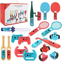 18 в 1 Switch Sport Games Accessories Kit для Nintendo Switch Games, Family Bundle Набор аксессуаров с теннисной ракеткой, контроллером, ручками, гоночным рулем, бандажом, колесами для гольфа, барабанной палочкой, удочкой 1000001682