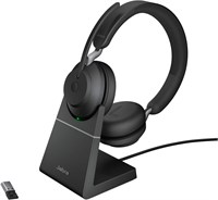 Беспроводная гарнитура для ПК Jabra Evolve2 65 с зарядным устройством — сертифицированные UC стереонаушники с шумоподавлением и долговечным аккумулятором — Bluetooth-адаптер USB-A — черный 1000001713
