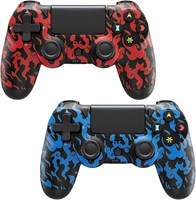 2 беспроводных контроллера для PS4, игровой контроллер, совместимый с Playstation 4/Slim/Pro/ПК, с двойной вибрацией/6-осевым датчиком движения/разъемом для стереогарнитуры/сенсорной панелью/батареей 800 мАч (синий и красный тотем) 1000001718