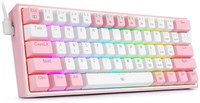 Проводная игровая клавиатура Redragon K617 Fizz 60% RGB - 61 клавиша, компактная механическая клавиатура с возможностью горячей замены и линейными красными переключателями, поддержка Pro Driver/Software - белая/розовая 1000001832