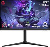 GAMEON GOM27QHD180IPS Midnight Pro X 27-дюймовый черный игровой монитор, 2560x1440p 2K QHD Fast IPS, частота обновления 180 Гц, сверхбыстрый отклик, HDMI 2.1, FreeSync/G-Sync, Crosshair Assistant, HDR, PS5, поддержка VRR 1000001975