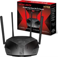 Двухдиапазонный маршрутизатор Mercusys AX1800 Wi-Fi 6, скорость WiFi до 1201 Мбит/с/5 ГГц+574 Мбит/с/2,4 ГГц, 3 гигабитных порта LAN, идеально подходит для игр Xbox/PS4/Steam и 4K (MR70X), черный 1000002325