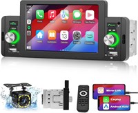 Автомобильная стереосистема размером 1 DIN с Apple CarPlay и Android Auto — 5-дюймовый сенсорный HD-экран, Bluetooth 5.1, автомобильное радио с FM, Mirror Link, двумя USB, SWC, Siri, встроенным микрофоном и пультом дистанционного управления — интеллектуал 1000002465