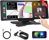 BIGTHREE Беспроводная портативная автомобильная стереосистема Apple Carplay на базе Android Auto, 10,26-дюймовый сенсорный экран Car Play с голосовым управлением, Bluetooth AUX FM-передатчик, аудиоресивер 1000002470