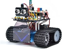 KEYESTUDIO Mini Caterpillar Tank Robot V3 Smart Car Kit для Arduino, инфракрасный инфракрасный и дистанционное управление через приложение (iOS и Android), световое и ультразвуковое сопровождение, светодиодная панель 8X16, ультразвуковое предотвращение пр 1000002756